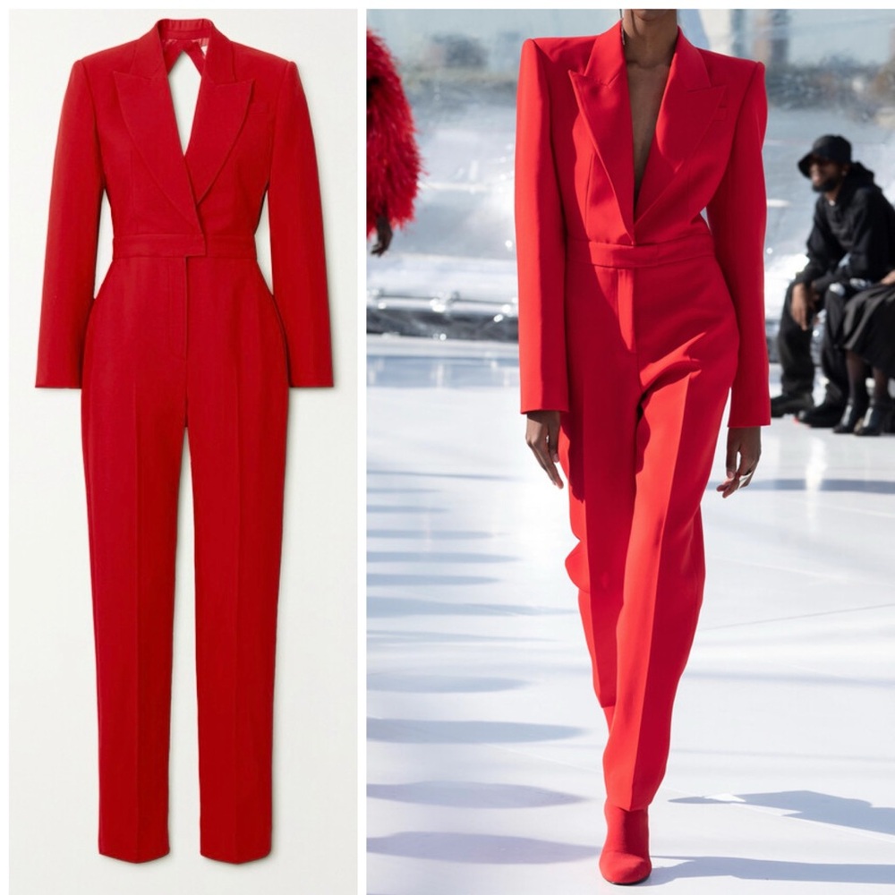 Alexander McQueen Open-back Wool-crepe Straight-leg Jumpsuit in Red